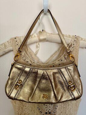 Burberry Prorsum Haymarket Vintage Gold Metallic Calfskin Shoulder Bag